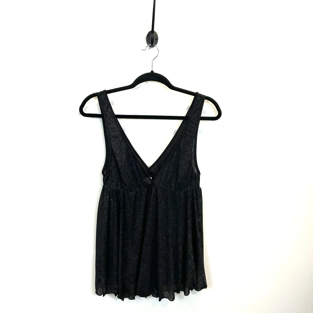 Victorias Secret Very‎ Sexy Medium Camisole Black Shimmer Sparkle Babydoll Top